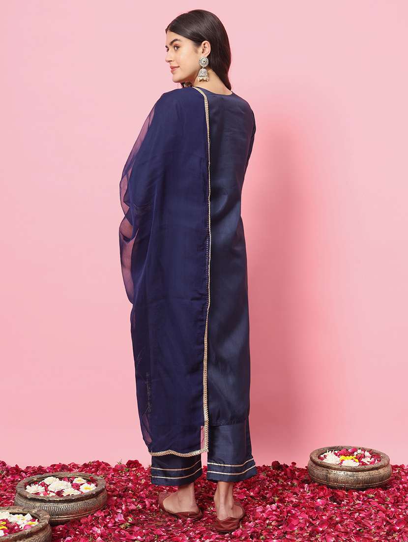 women navy blue kurta dupatta set - 21451070 -  Standard Image - 2