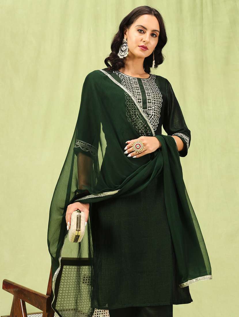 women green kurta dupatta set - 21451079 - Standard Image - 2
