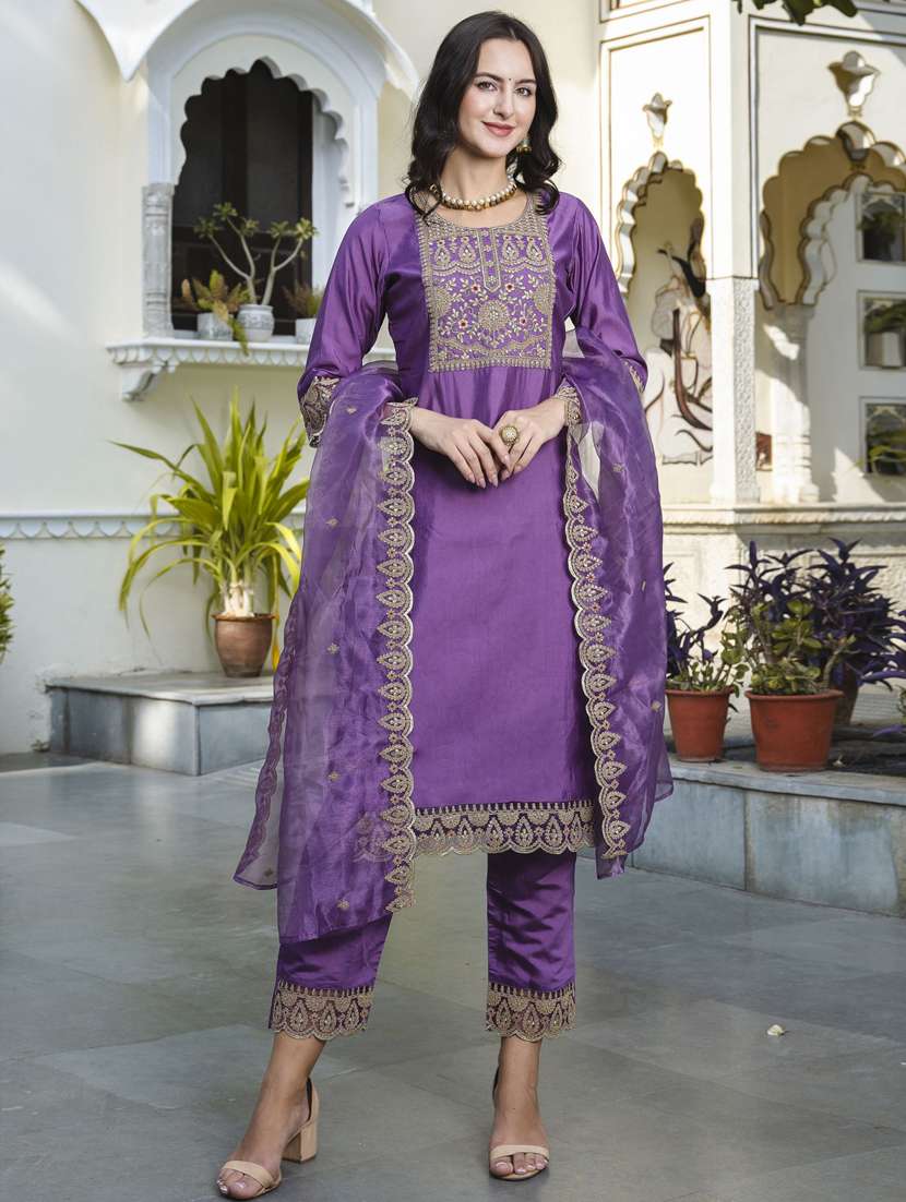 women purple kurta dupatta set - 21451082 -  Standard Image - 2