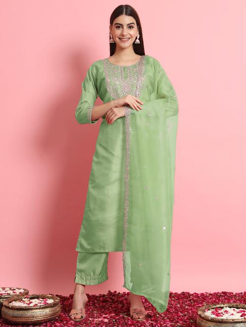 women three quarter sleeve kurta pant with dupatta set - 21451091 - Standard Image - 0