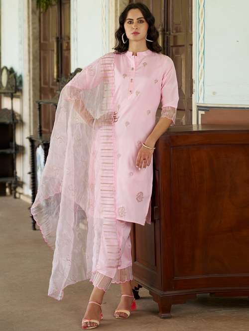women three quarter sleeve kurta pant with dupatta set - 21451096 -  Standard Image - 0