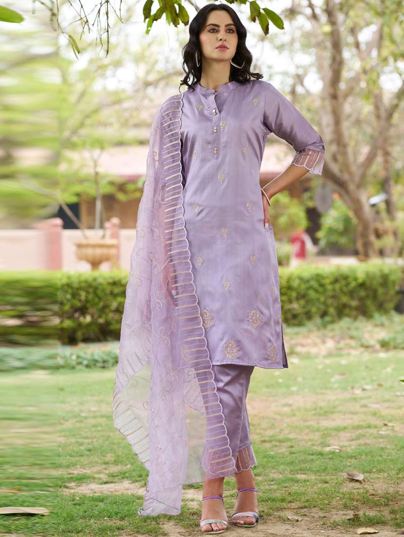 women three quarter sleeve kurta pant with dupatta set