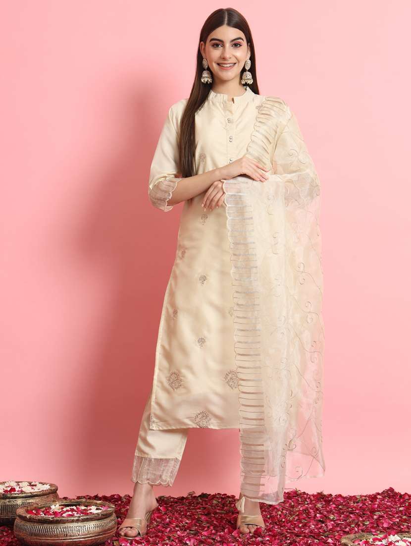 women three quarter sleeve kurta pant with dupatta set