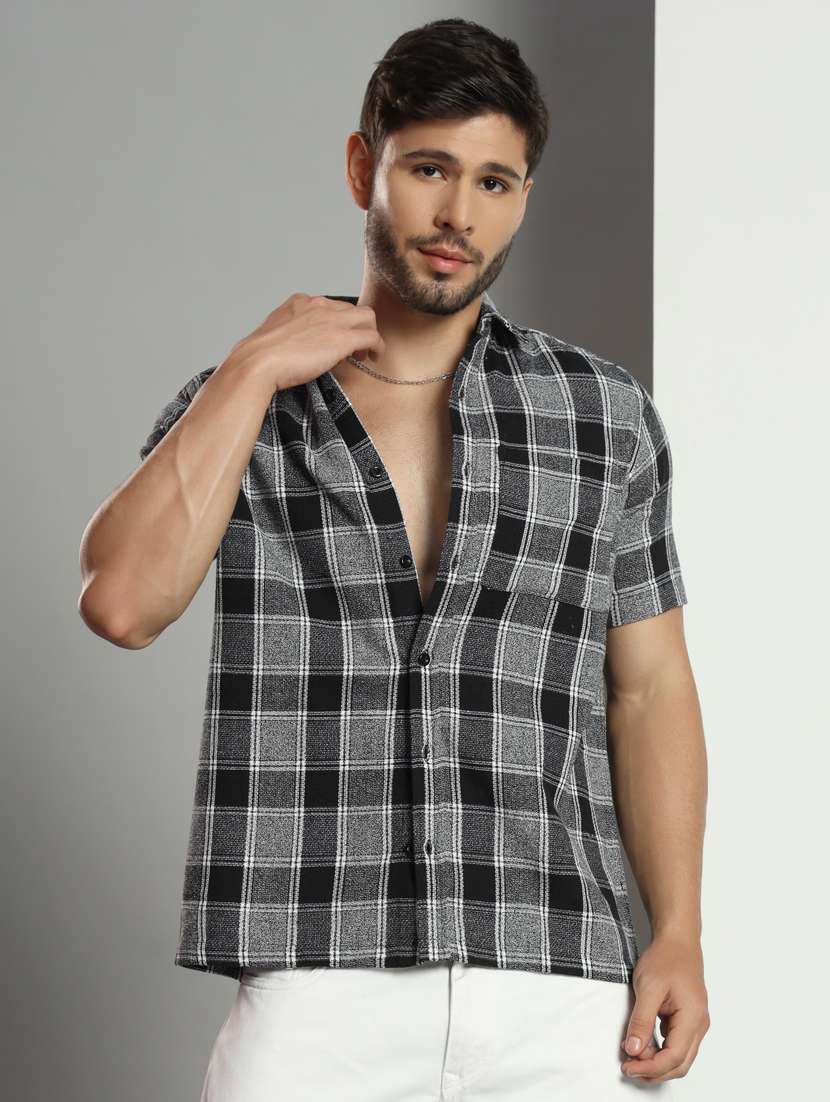 men checkered short sleeved casual shirt