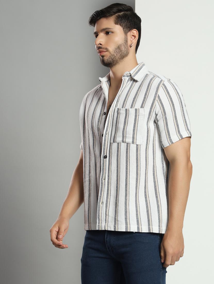 men striped short sleeved casual shirt - 21451151 - Standard Image - 2