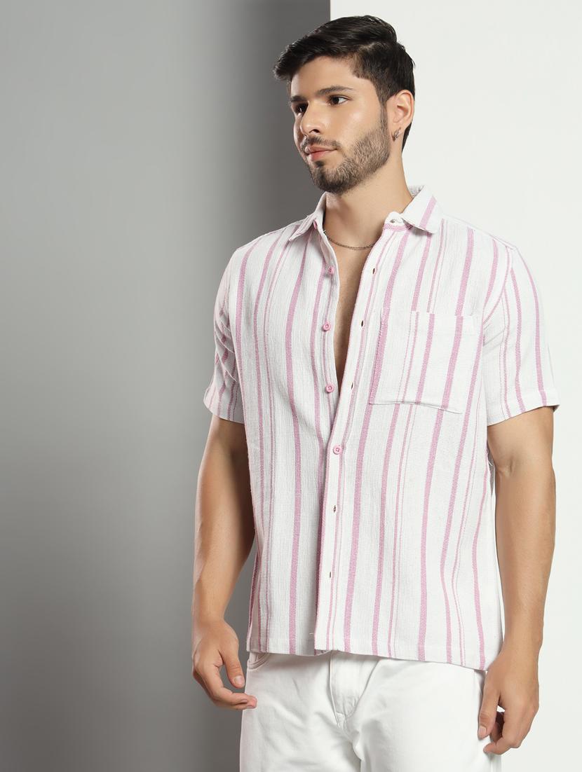 men striped short sleeved casual shirt - 21451152 - Standard Image - 2