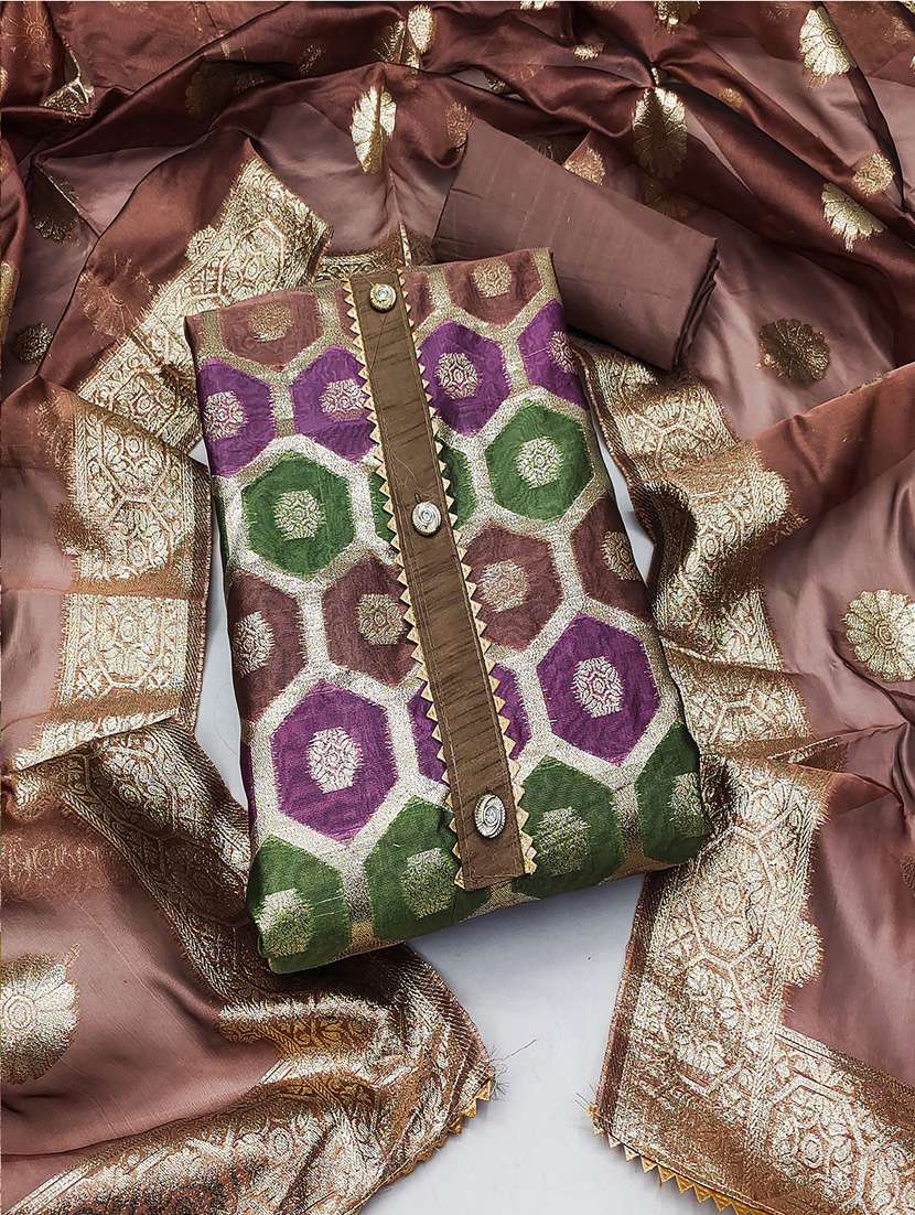 self design zari work unstitched suit set