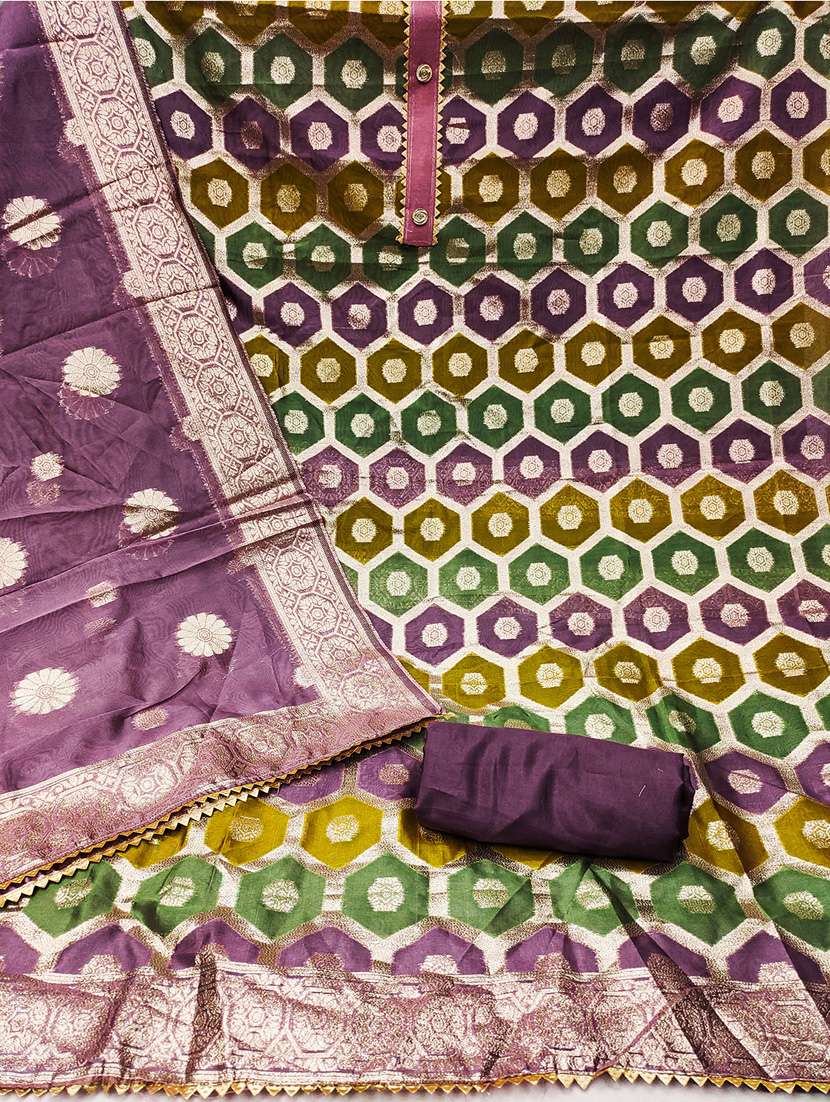 self design zari work unstitched suit set - 21451216 -  Standard Image - 2