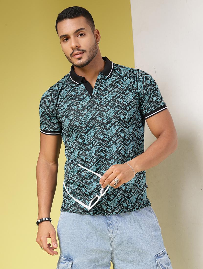 men polo neck all over print t-shirt - 21451322 - Zoom Image - 0