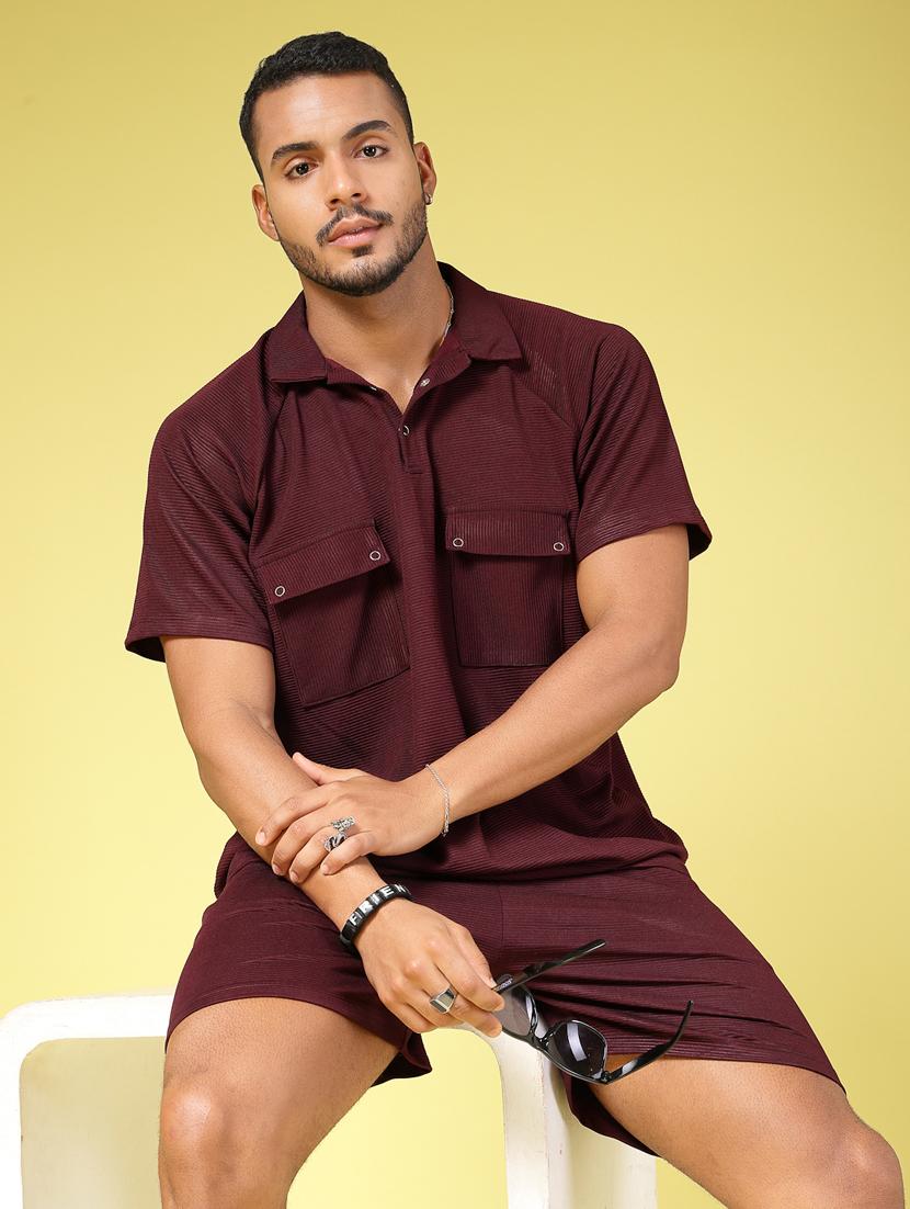 men shirt collar solid co-ord set - 21451397 - Standard Image - 2