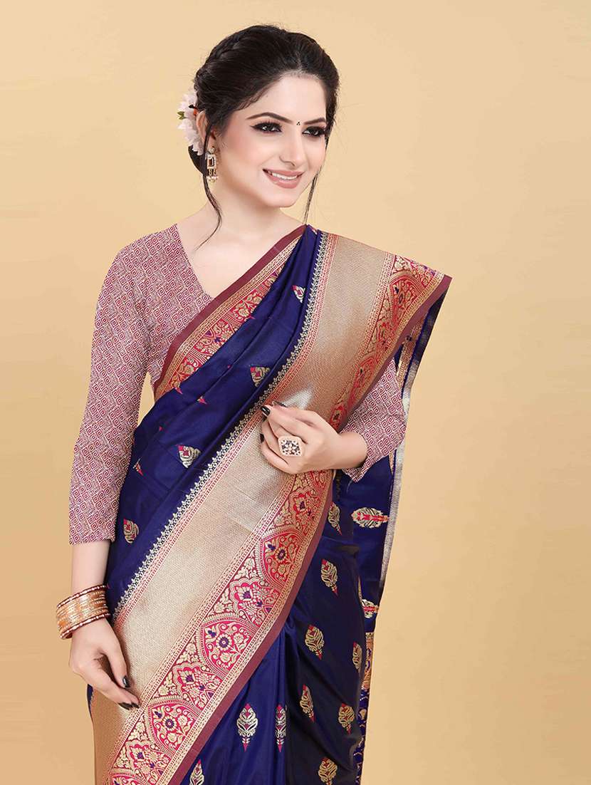 self design contrast border kanjivaram saree - 21451445 - Standard Image - 2