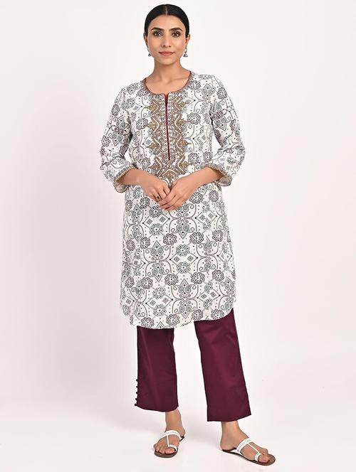 women white three quarter sleeve straight kurta - 21451573 -  Standard Image - 0