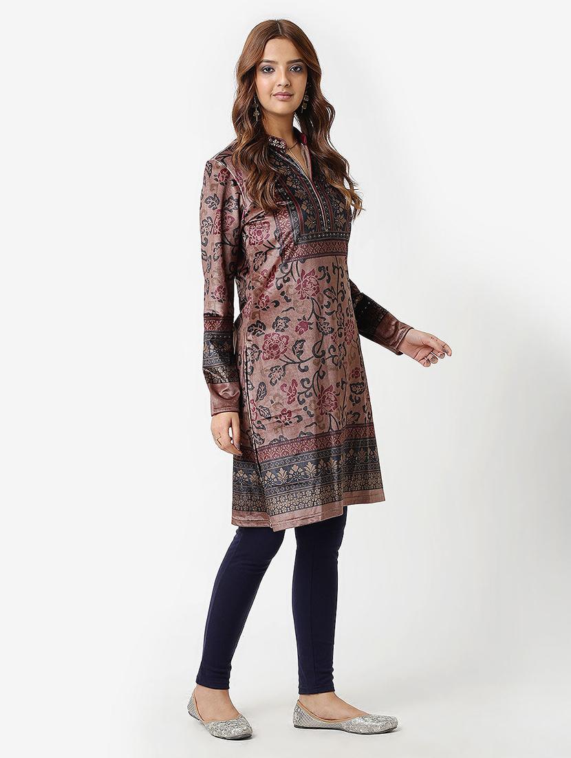 women brown velvet woolen kurta - 21451670 - Standard Image - 2