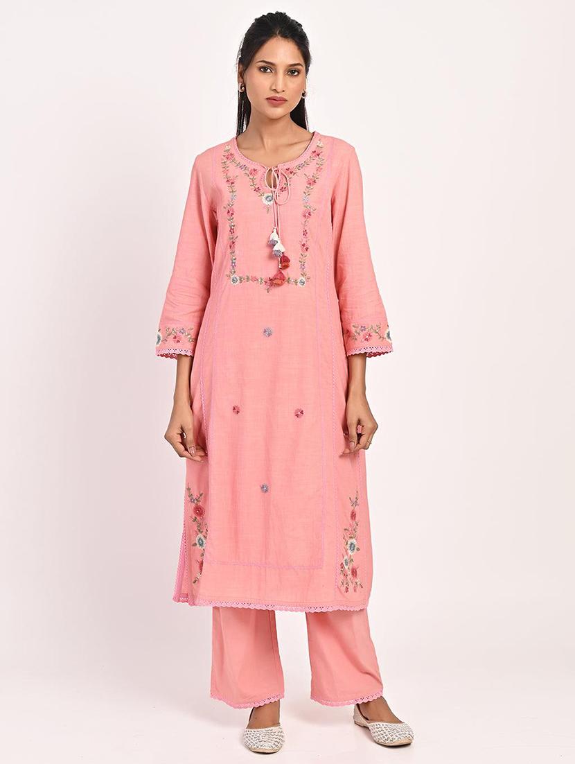 pink cotton kurta pant  set - 21451733 -  Zoom Image - 0