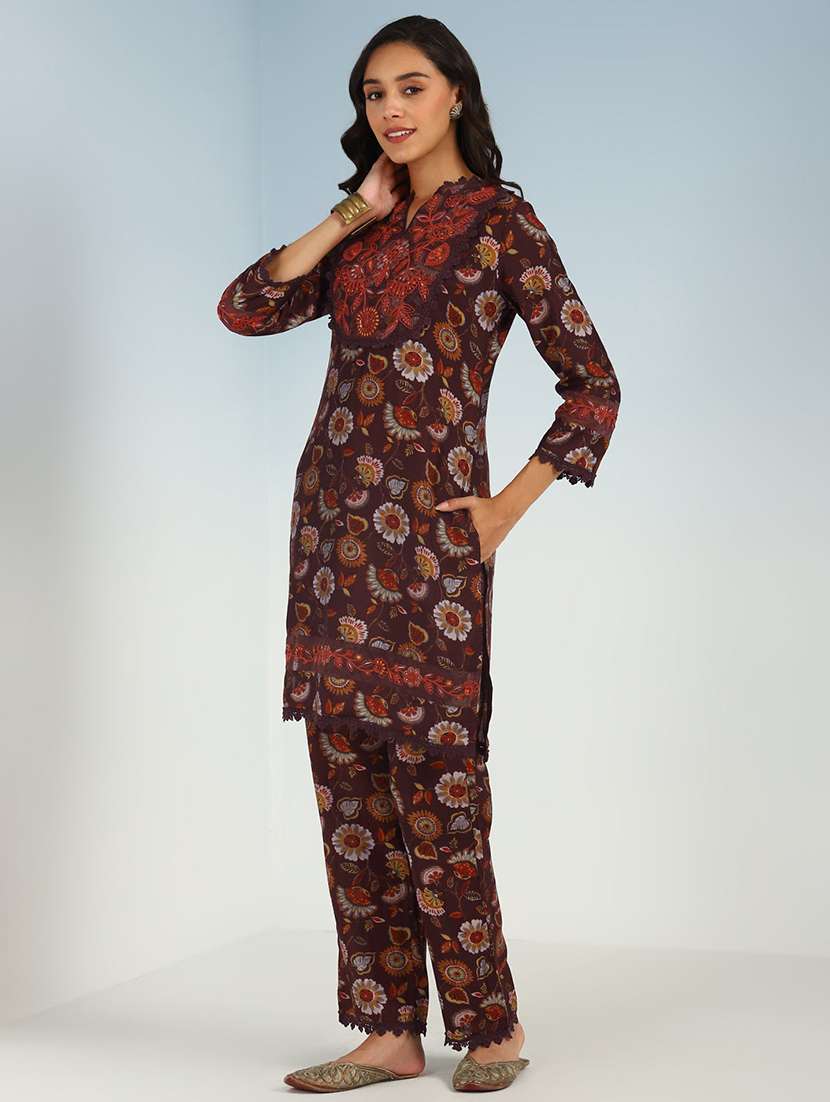 women brown kurta pant set - 21451762 - Standard Image - 2