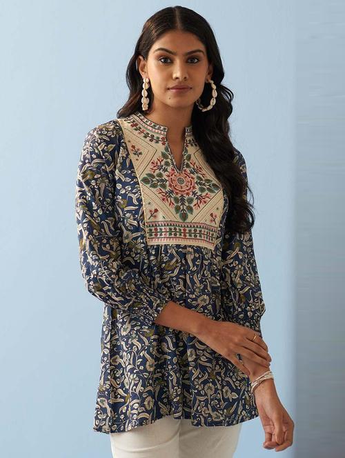 navy blue embroidered regular tunic - 21452063 - Standard Image - 0