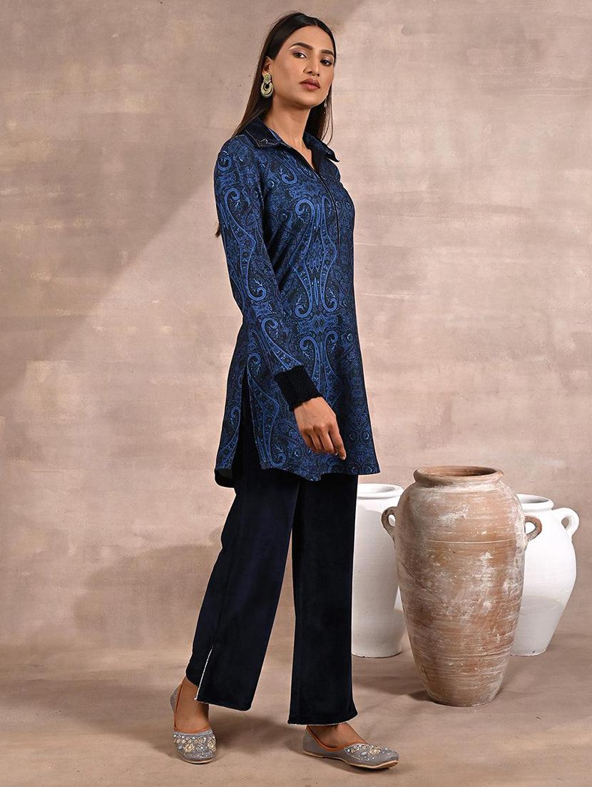 women navy blue pure silk regular tunic - 21452090 - Standard Image - 2