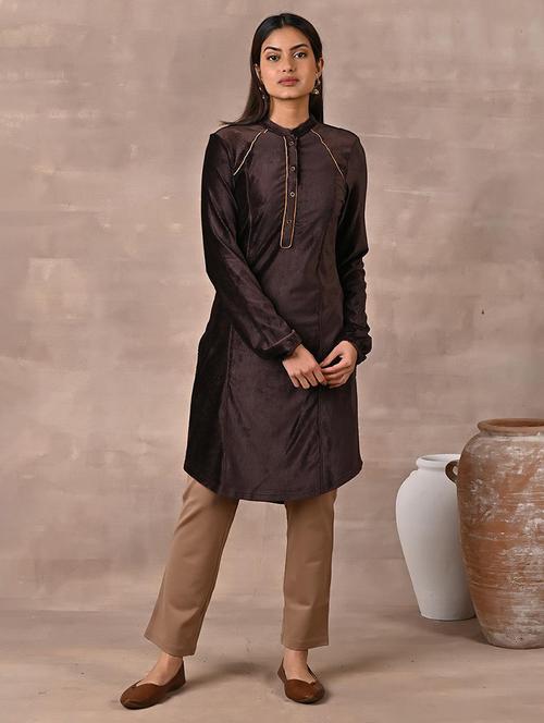 women brown cotton straight kurta - 21452120 -  Standard Image - 0