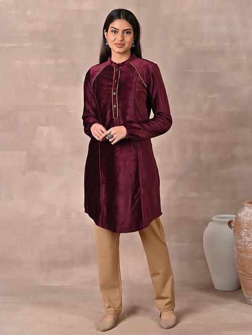 women burgundy cotton straight kurta - 21452122 - Standard Image - 0