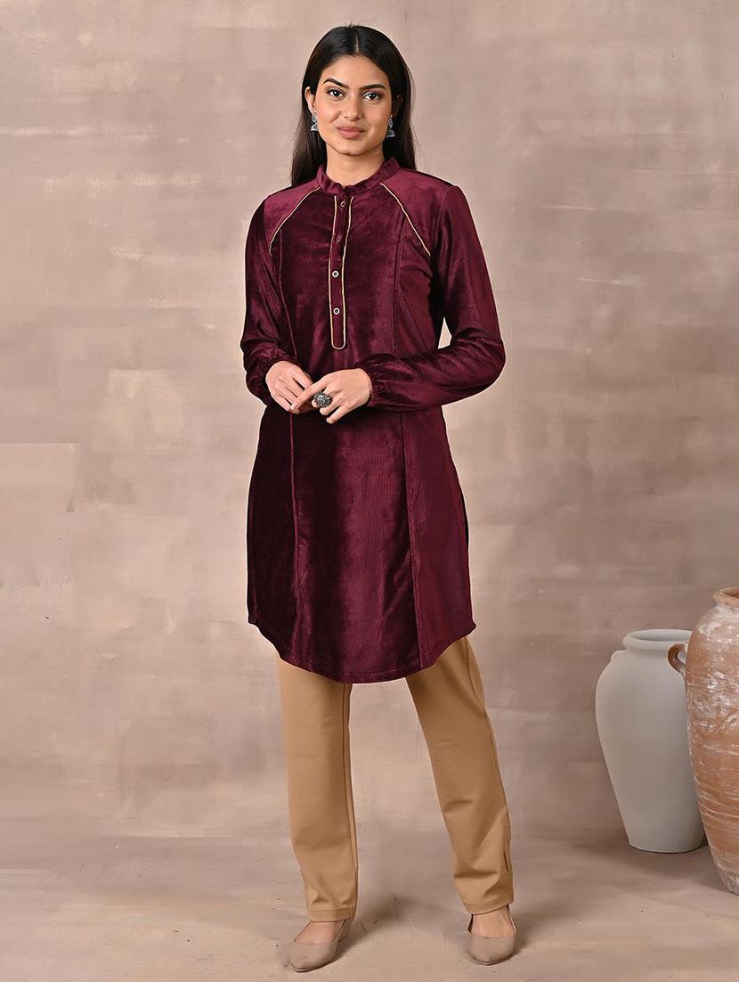women burgundy cotton straight kurta - 21452122 - Zoom Image - 0