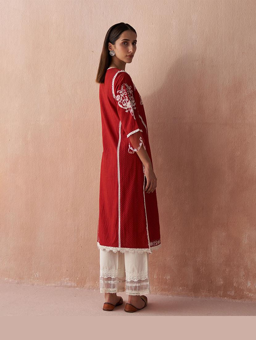 women three quarter sleeve straight kurta - 21452170 - Standard Image - 2