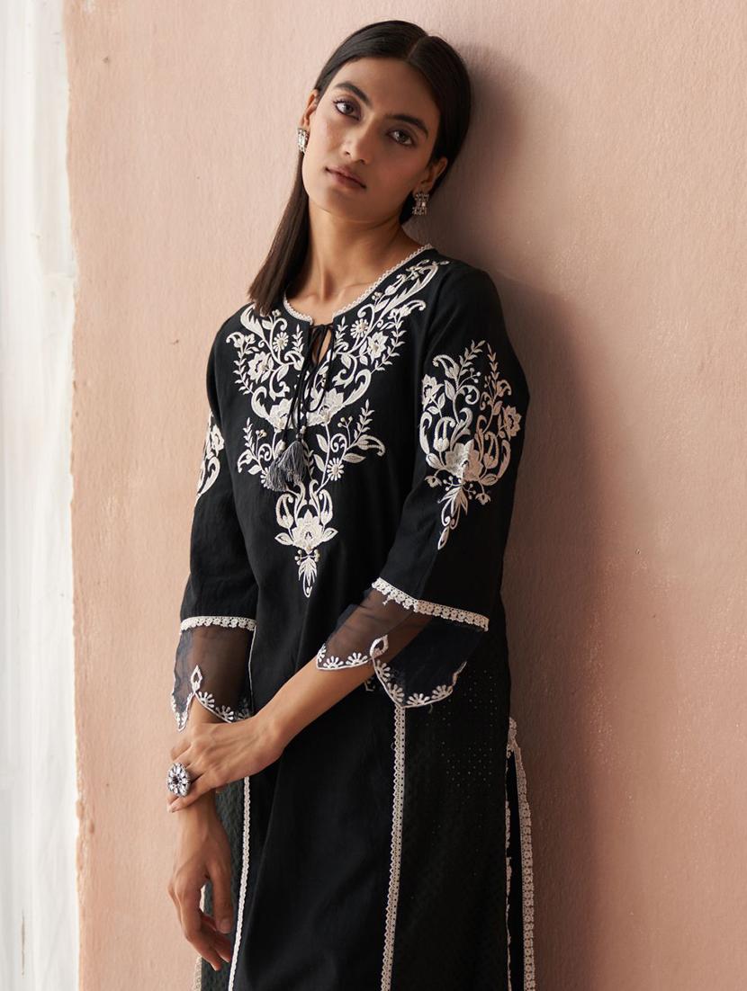 women black cotton straight kurta - 21452172 - Standard Image - 2