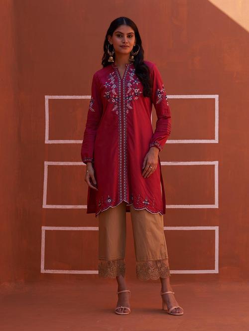 women long sleeve embroidered a-line kurta - 21452196 -  Standard Image - 0