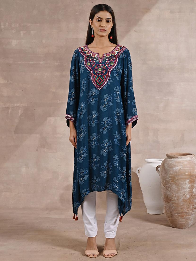 women teal modal asymmetric kurta