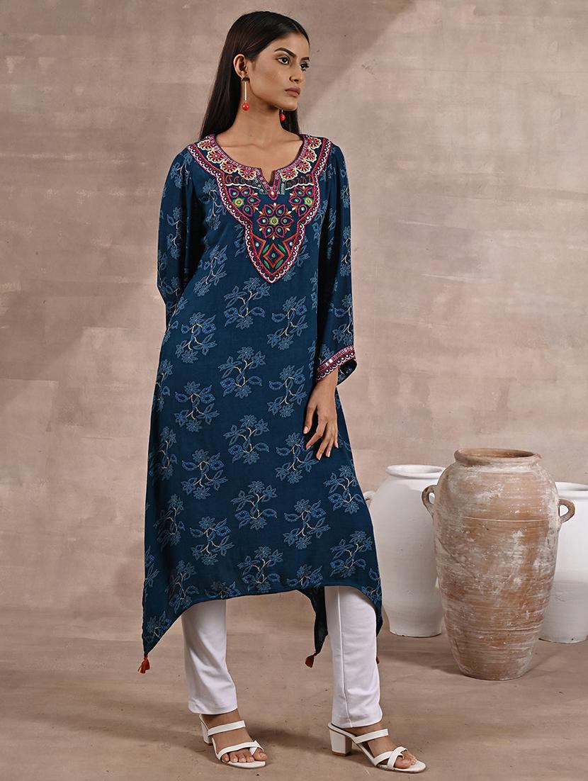 women teal modal asymmetric kurta - 21452285 - Standard Image - 2