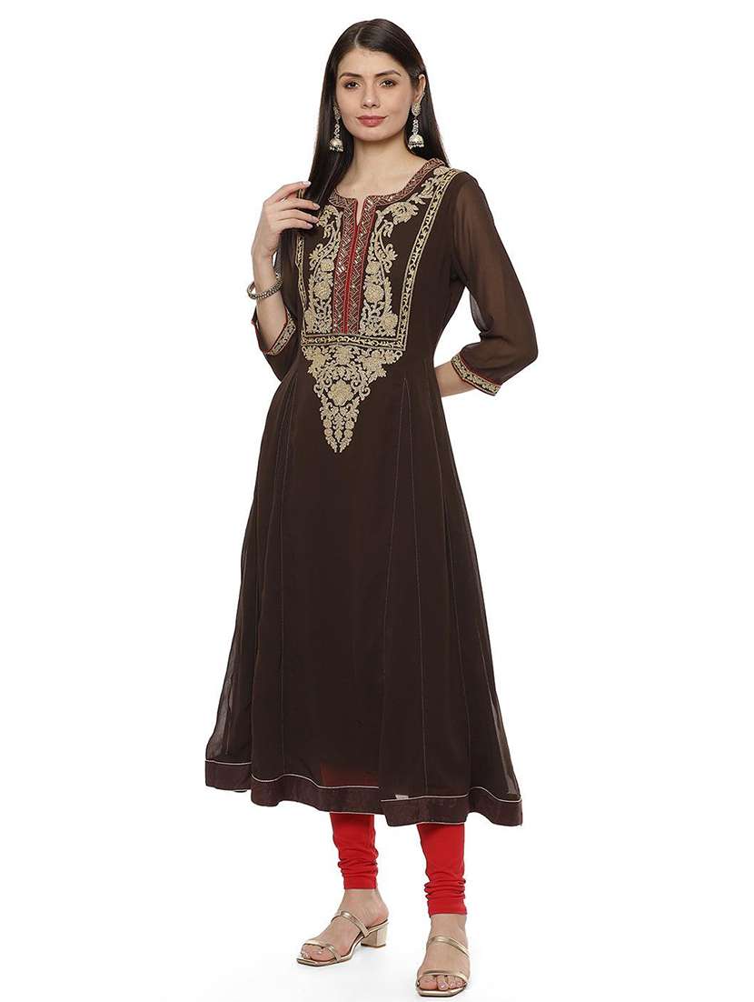 women three quarter sleeve a-line kurta - 21452299 -  Standard Image - 2