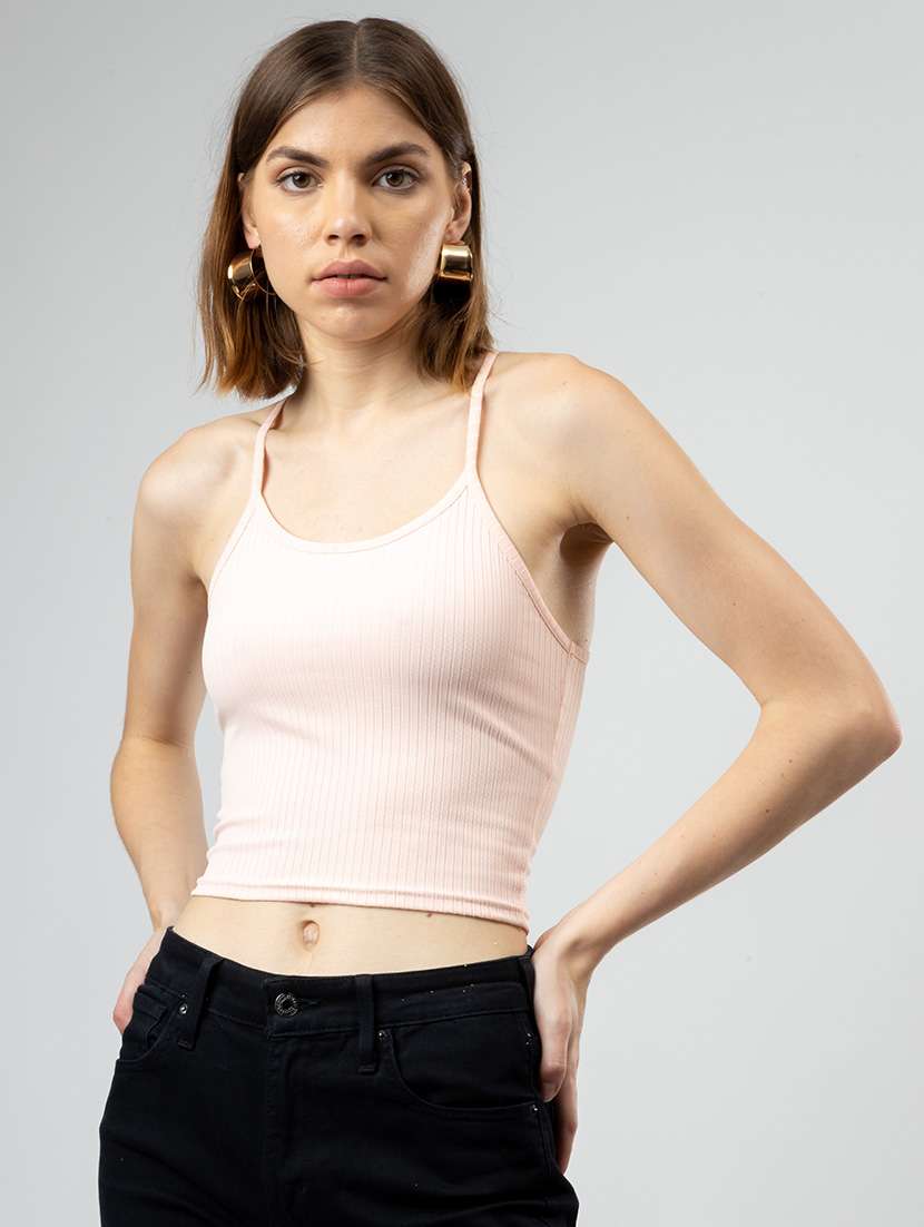 women solid shoulder strap tank top