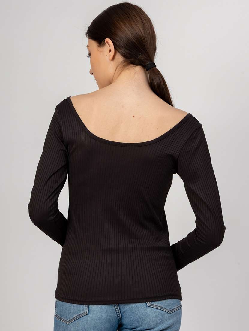 women solid scoop neck long sleeves top - 21452563 -  Standard Image - 2