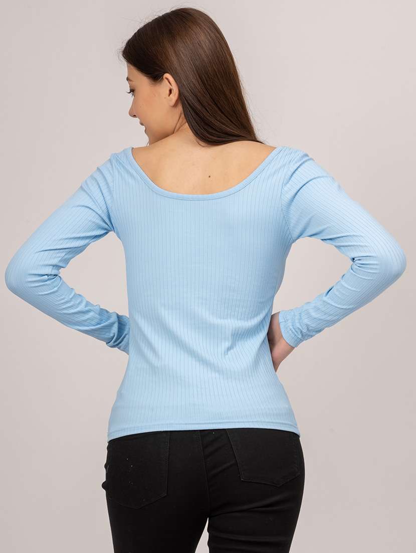 women solid scoop neck long sleeves top - 21452567 -  Standard Image - 2