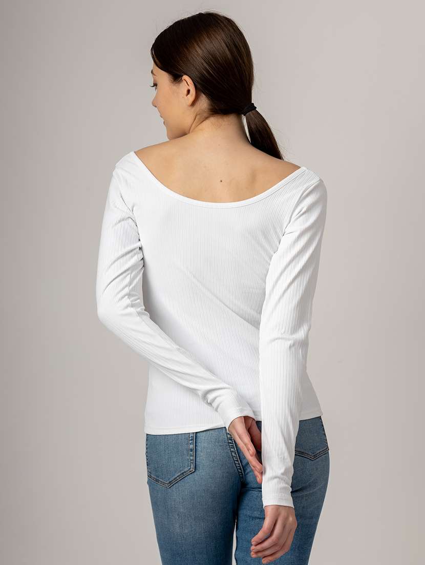 women solid scoop neck long sleeves top - 21452568 -  Standard Image - 2
