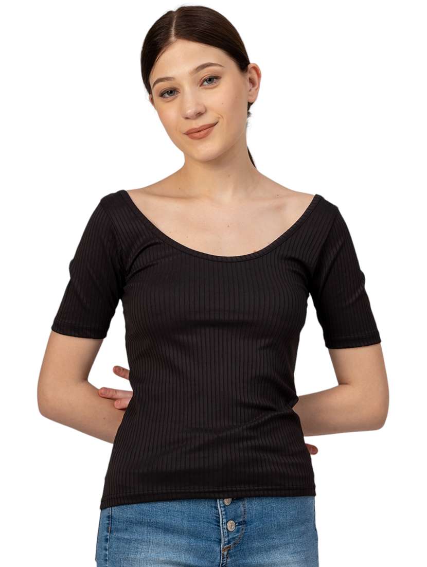 women solid scoop neck long sleeves top