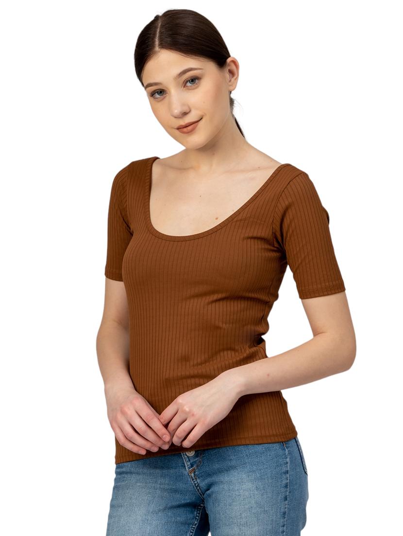 women solid scoop neck short sleeves top - 21452570 - Standard Image - 2