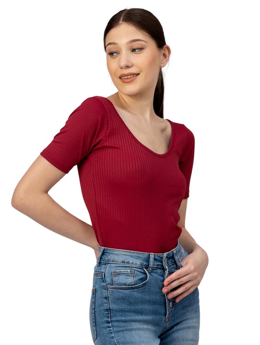 women solid scoop neck short sleeves top - 21452572 - Standard Image - 2