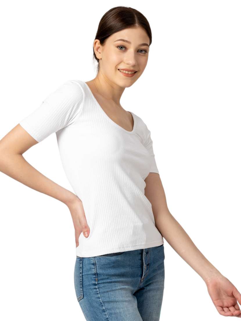 women solid scoop neck short sleeves top - 21452574 -  Standard Image - 2