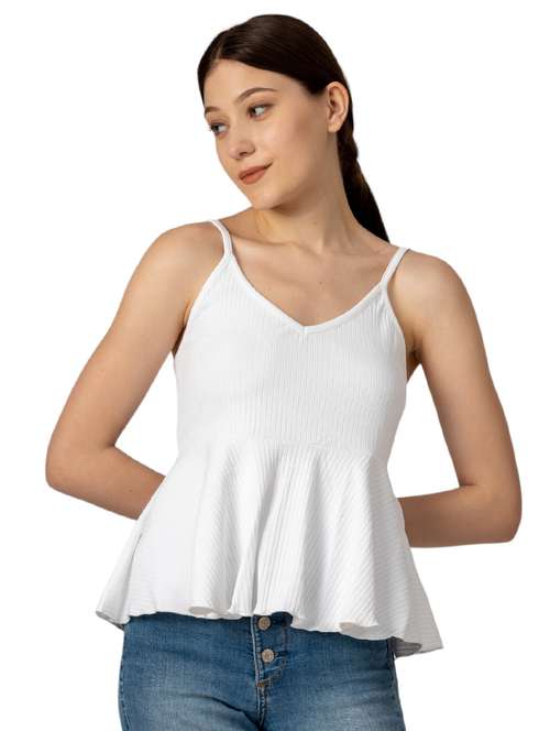 women solid shoulder strap peplum top - 21452583 -  Standard Image - 0