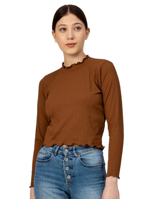 women solid long sleeves crop top - 21452593 -  Standard Image - 0