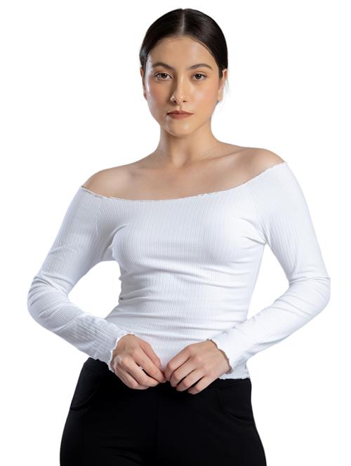 women solid off shoulder long sleeves top - 21452612 - Standard Image - 0
