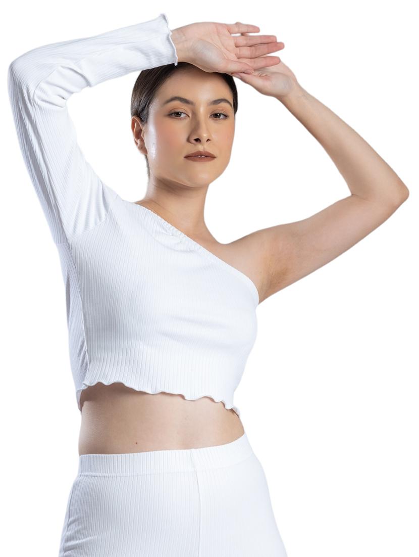 women solid single shoulder crop top - 21452626 -  Zoom Image - 0