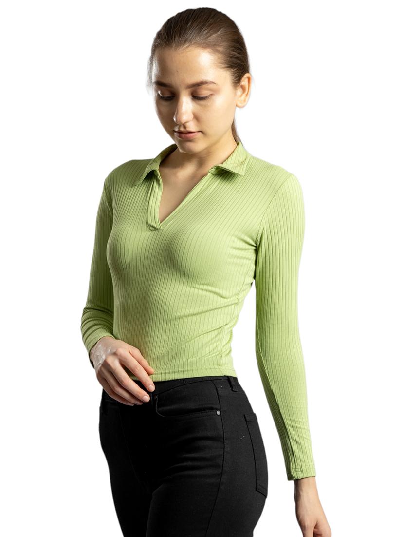 women solid collared long sleeves crop top - 21452630 - Standard Image - 2