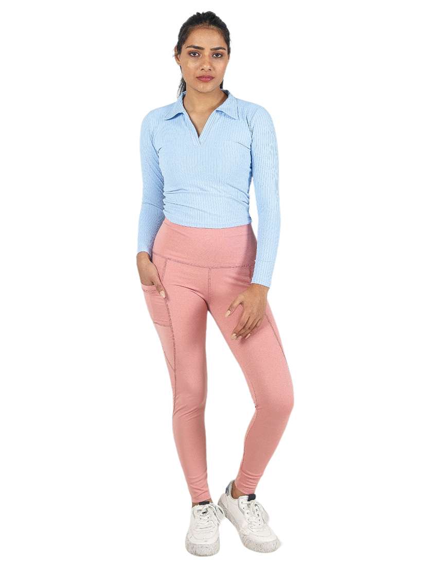 women solid collared long sleeves crop top - 21452632 -  Standard Image - 2