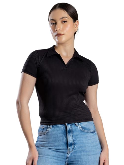 women solid collared crop top - 21452634 - Standard Image - 0