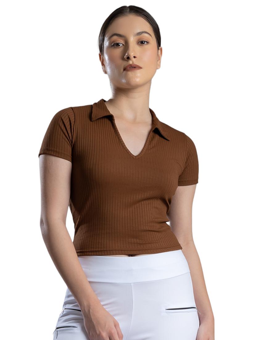 women solid collared crop top - 21452652 - Zoom Image - 0