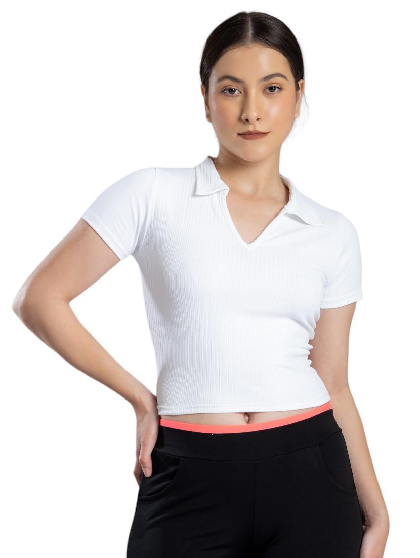 women solid collared crop top - 21452658 -  Zoom Image - 0