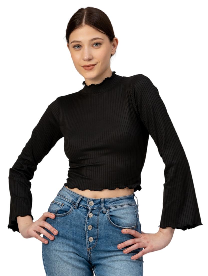 women solid high neck long sleeves top - 21452695 - Zoom Image - 0