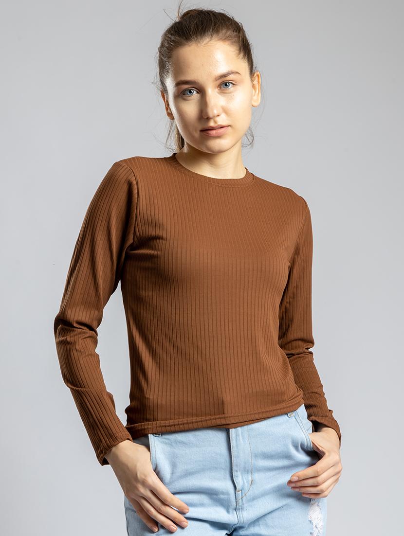 women solid high neck long sleeves crop top - 21452701 -  Zoom Image - 0