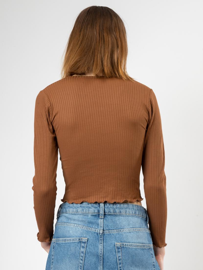 women solid long sleeves crop top - 21452720 - Standard Image - 2